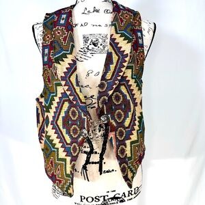 Vintage Circle T Woven Tapestry Vest Western Cowgirl Medium Tribal Aztec coastal